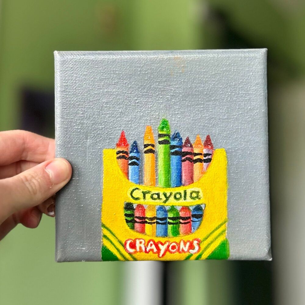 VTG Handmade Crayons Painted On Canvas Wall Sign Decor Mini